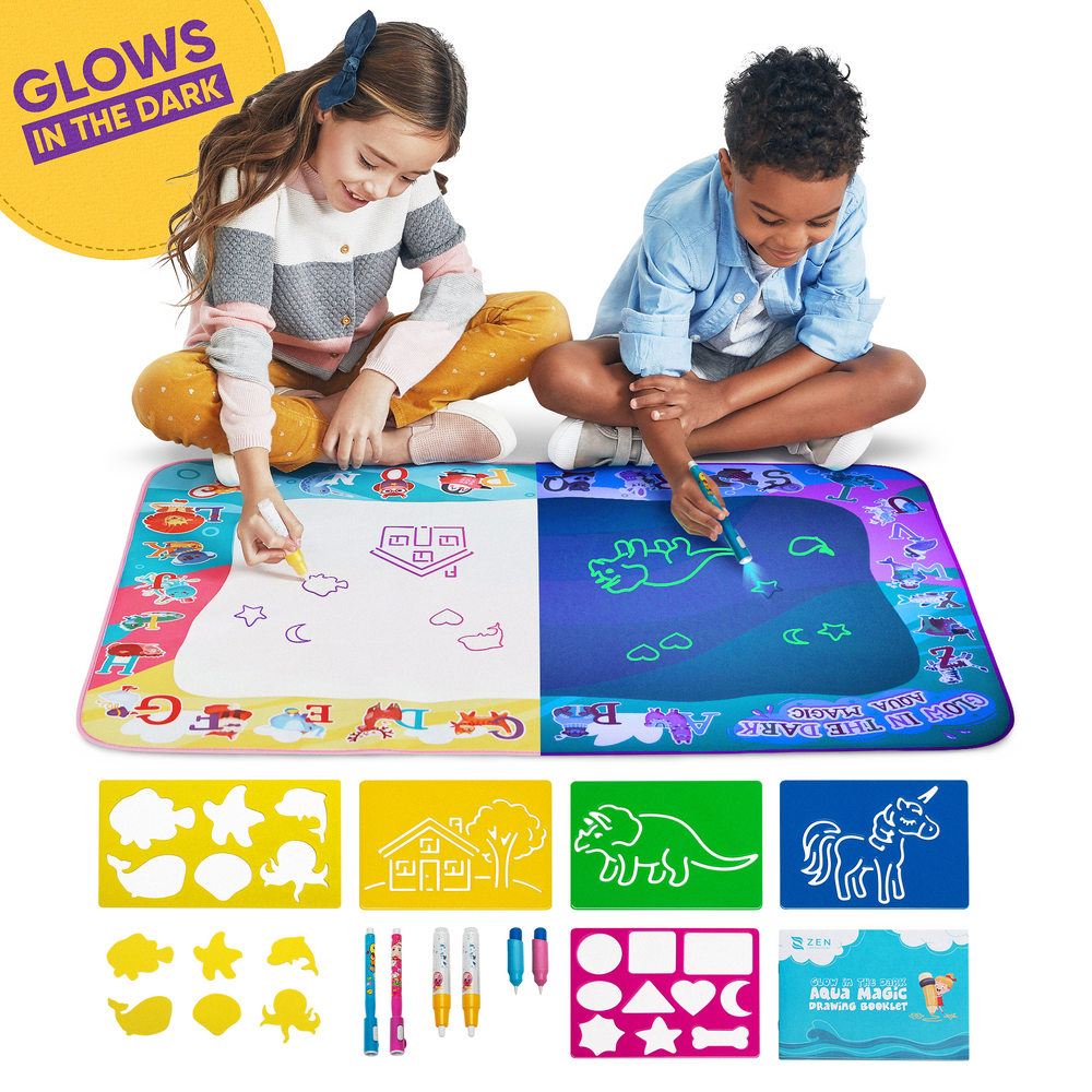 Sarzi 40x32 Inches Luminous Doodle Drawing Mat Glow in The Dark, Extra Large Water Drawing Mat Toddler Toys Xmas Gifts, Paint Writing Color Mat Kids Toys